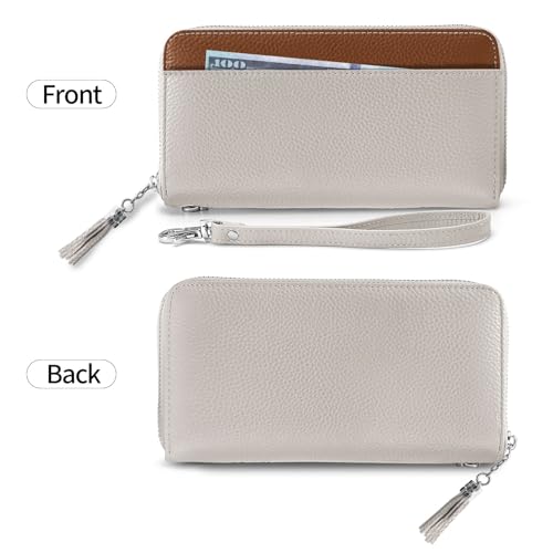 Moflycom Womens Wallet RFID Blocking Genuine Leather Zip Clutch Wristlet - color: Z2 Brown1/Beige1