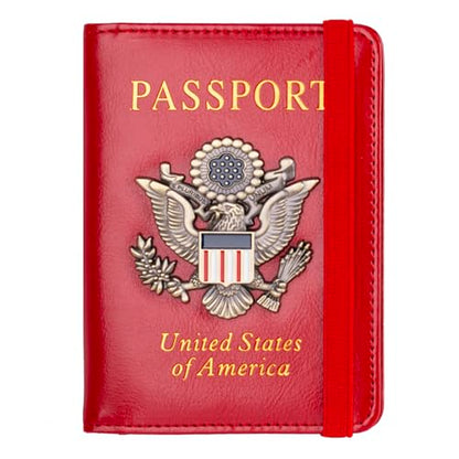 TOURSUIT RFID Blocking Passport Holder, Leather Travel Wallet, Red - color: Red