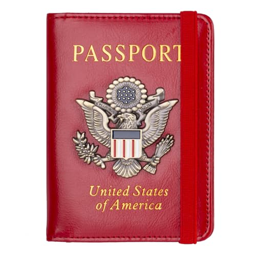 TOURSUIT RFID Blocking Passport Holder, Leather Travel Wallet, Red - color: Red