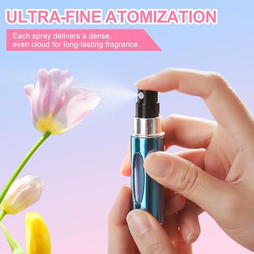 5 Pack Travel Perfume Bottle Refillable with View Window, 5ml Mini Spray Bottles for Perfume, Leak Proof Empty Atomizer Set（Light Blue，Bright Silver,Rose Red,Bright Green,Bright Purple） - color: Light Blue,Bright Silver,Rose Red,Bright Green,Bright Purple