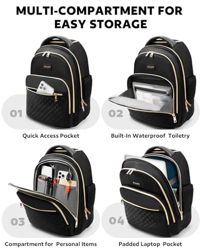 Arcoyard Rolling Backpack for Women, 15.6 Inch Travel Backpack with Wheels - color: Black Gold, size: 15.6-inch