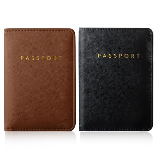 Frienda 2 Pcs Passport Holder Covers Waterproof Leather - color: Brown and Black