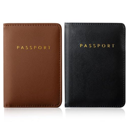 Frienda 2 Pcs Passport Holder Covers Waterproof Leather - color: Brown and Black
