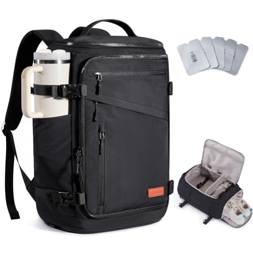 LOVEVOOK Travel Backpack for Women Men,TSA Carry On Luggage with Shoe Pouch - color: Black