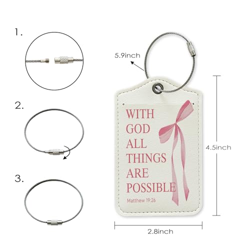 Pink Coquette Bow Christian Luggage Tag, Preppy Bible Verse