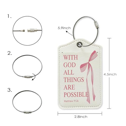 Pink Coquette Bow Christian Luggage Tag, Preppy Bible Verse