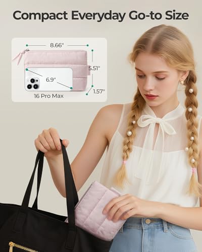BAGSMART Small Makeup Bag, Machine Washable Puffy Cosmetic Pouch, Pink - color: 02-Baby Pink