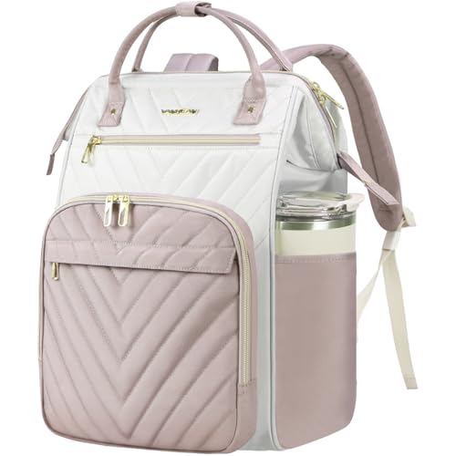 VANKEAN 17.3 Inch Laptop Backpack for Women Large Capacity - color: Beige/Dusty Pink, size: 17.3 Inch