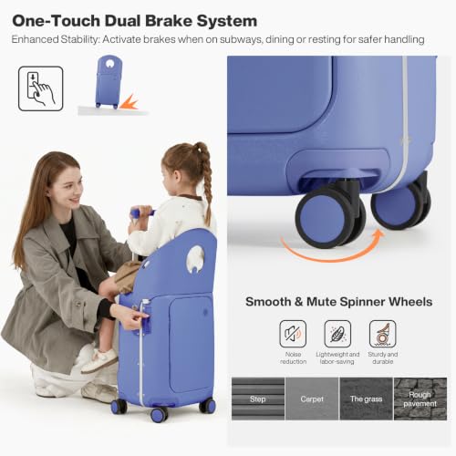 mixi 20 Inch Ride On Suitcase for Kids Luggage with Seat, Dreamy Purple - color: Dreamy Purple