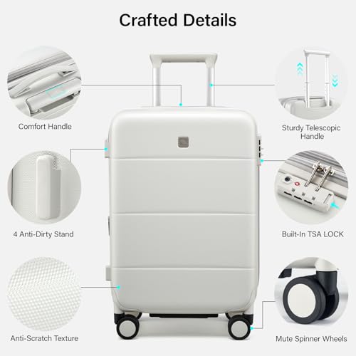 Hanke 24 Inch Luggage with Spinner Wheels, Expandable Medium Suitcase - color: Smoke White, size: 24 Inch EXT