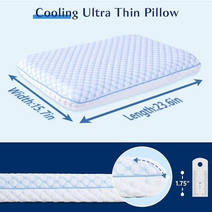 Stomach Sleeping Pillow for Stomach & Back Sleepers,Cooling Gel Thin Memory Foam Pillows for Back Shoulder Neck Pain Relief - Low Profile Ultra Flat Soft Pillow 2.26-Inches - size: Standard