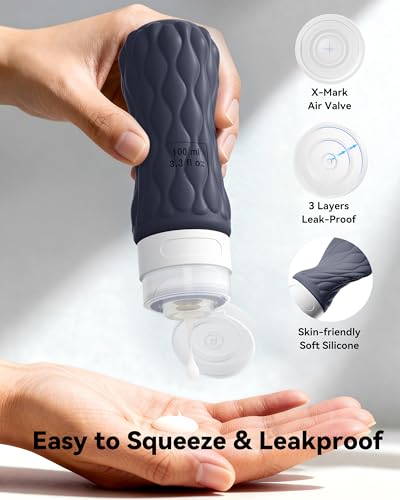 Travel Bottles for Toiletries Silicone Travel Size Containers 3.4oz 1.7oz - color: Quiet Slate