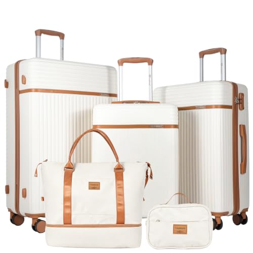 Travelhouse 5-Piece ABS+PC Hardside Luggage Set with Spinner Wheels - color: WHITE', size: 5 piece set