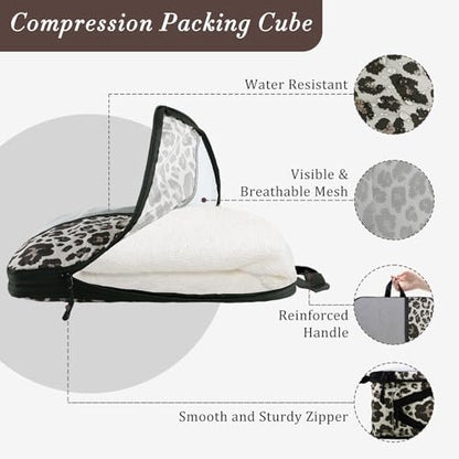 U+U 4 Set Compression Packing Cubes, Travel Organizers (Leopard) - color: Leopard-02, size: 4 Set