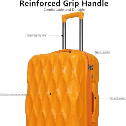 3 piece luggage set hard shell luggage lightweight luggage long vacation luggage set with 8 wheels Spinner Suitcases Suitcase Set Made of ABS+PC (Small, Medium & Large) (Black) - color: tangerine