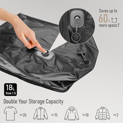 VJI 18L Vacuum Bag for Travel with Built-in Pump, IPX8 Waterproof, Black - color: Black