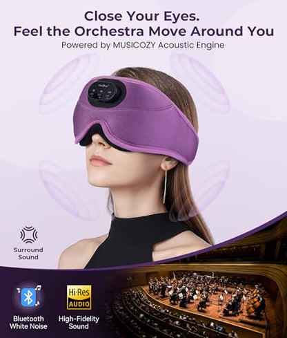 MUSICOZY Sleep Headphones Bluetooth 5.4 with Smart Timer 3D Eye Mask - color: Purple