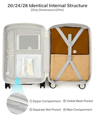 Hanke 28 Inch Expandable Large Checked Luggage, Hard Shell with Side Hook - color: Smoke White, size: 28 Inch EXT
