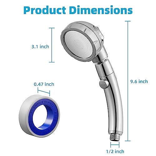 Marbrasse High Pressure Shower Head, 3-Settings Handheld Showerhead with ON/Off Full Shutoff Push Button and Switch to Control Flow, Angle-Adjustable Water Saving Body Sprays(Chrome) - color: Chrome, 1Pack