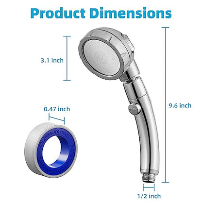 Marbrasse High Pressure Shower Head, 3-Settings Handheld Showerhead with ON/Off Full Shutoff Push Button and Switch to Control Flow, Angle-Adjustable Water Saving Body Sprays(Chrome) - color: Chrome, 1Pack