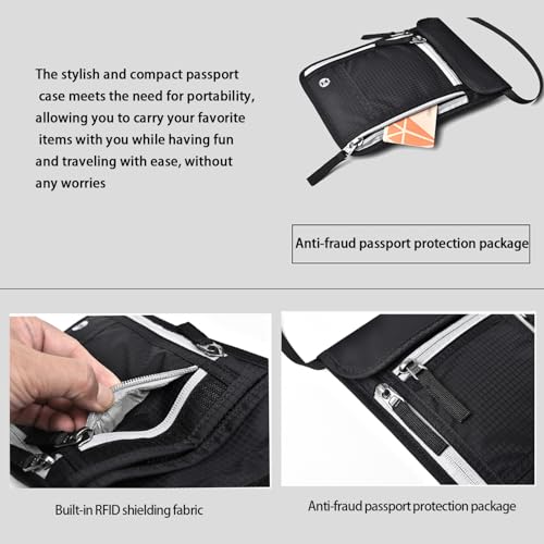 Passport Holder for Travel, Neck Wallet RFID Blocking, Hidden Money Belt,Travel Document Storage(Black) - color: Black