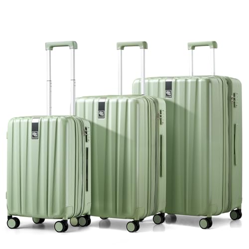 Hanke Expandable Hard Shell Luggage Sets, 3 Piece, 20/24/29 Inch - color: Bamboo Green, size: 3 Pc Set EXT (20/24/29)