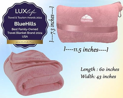 BlueHills Premium Soft Plush Mini Travel Blanket Pillow Car Dusty Rose Pink - color: Pink-m02