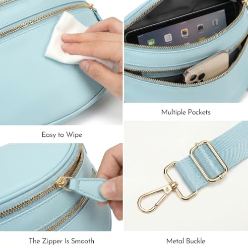 Checkered Crossbody Bags for Women Large Belt Bum Bag Nylon Fanny Packs with Adjustable Strap(Blue) - color: Blue