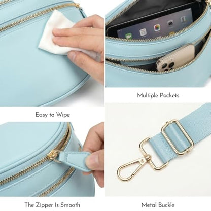 Checkered Crossbody Bags for Women Large Belt Bum Bag Nylon Fanny Packs with Adjustable Strap(Blue) - color: Blue