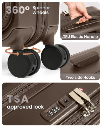 Joyway Expandable 3 Piece Luggage Sets with Front Pocket, Coffee - color: Coffee, size: 3 Piece