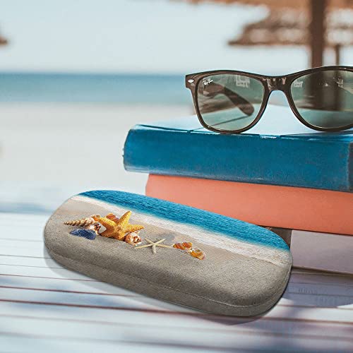 WIRESTER Hard Shell Eyeglasses Case, Clamshell Sunglasses Holder Protective Cover with Microfiber Cloth - color: Seashells on the Beach