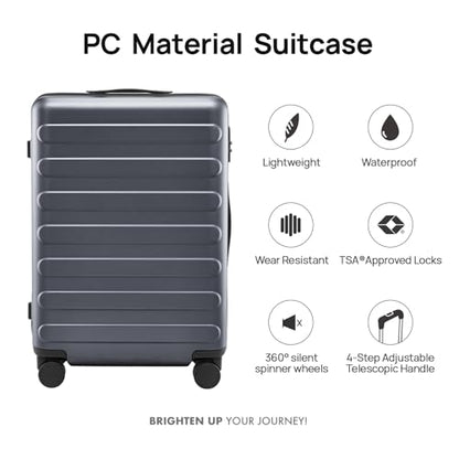NINETYGO Medium Checked Luggage 26 Inch, Checking In Luggage with Smooth Spinner Wheels, Lightweight, Hard Shell PC Suitcase, Lightweight Travel Luggage, TSA Approved (Grey, Rhine Basic) - color: 02-Grey (Basic), size: Checked 26-Inch