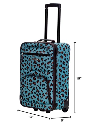 Rockland Fashion Softside Upright Luggage Set,Expandable,Telescopic Handle,Wheel, Blue Leopard, 2-Piece (14/19) - color: Blue Leopard, size: 2 Piece (19"/14" Tote)