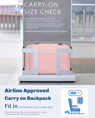 Hynes Eagle 38L Flight Approved Backpack Carry On Travel Bag for Men Women - color: Light Pink