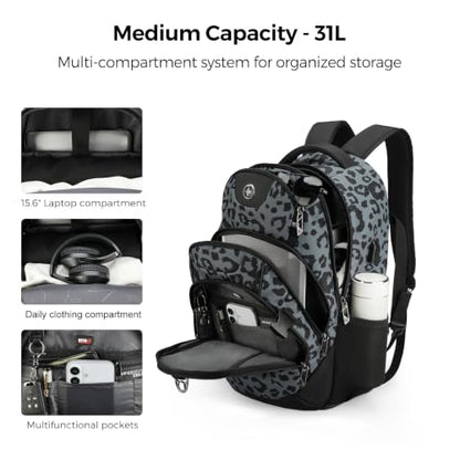 Swissdigital Design Backpack for Men with USB Charging Port SD803-101 - color: Gray Leopard