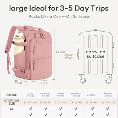 mibasies 30L Airline Approved Travel Carry On Backpack, fit 15.6" Laptop - color: Dark Pink, size: Large