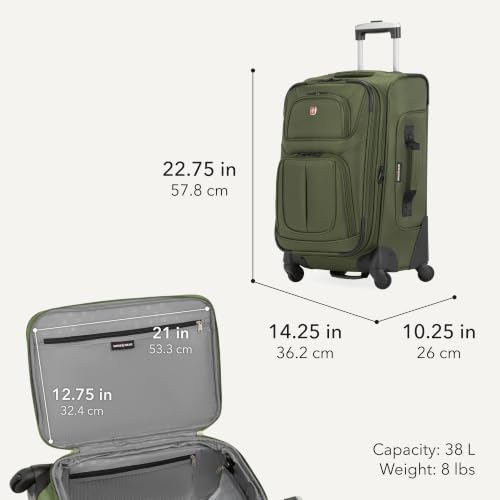 SwissGear Sion Softside Expandable Spinner Luggage Durable Lightweight Travel Suitcase, Evergreen, 2-Piece Set (Carry-On/Backpack) - color: Evergreen, size: 2-Piece Set (Carry-On/Backpack)