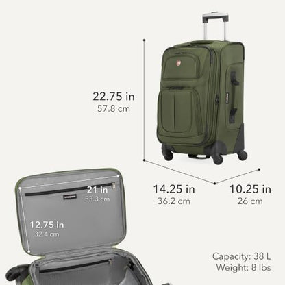 SwissGear Sion Softside Expandable Spinner Luggage Durable Lightweight Travel Suitcase, Evergreen, 2-Piece Set (Carry-On/Backpack) - color: Evergreen, size: 2-Piece Set (Carry-On/Backpack)