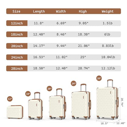 Melalenia Luggage Set 4 Piece Carry On, Hardside Suitcase with TSA Lock and Spinner Wheels, Carry-On Ailline Approved, Beige Brown - color: Beige Brown, size: 13+20 inch/DB/TB