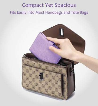 RFID Passport Wallet for Women, Genuine Leather Travel Holder - color: Lavender