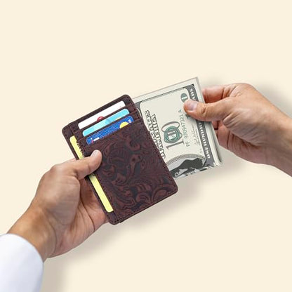 RFID Blocking Slim Wallet for Men and Women - Real Leather Card Holder - color: Brown1