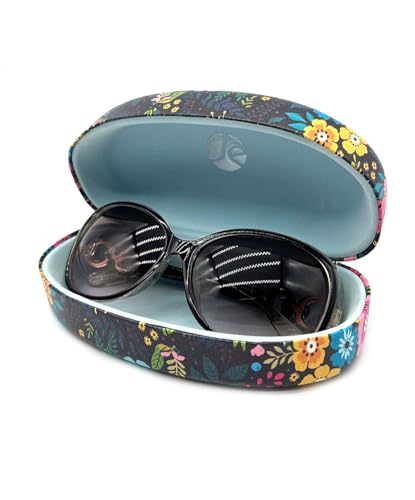JAVOedge Style Eyeglass & Sunglasses Case - Extra Large Hard Shell Protective Case with Cleaning Cloth - color: Midnight Floral