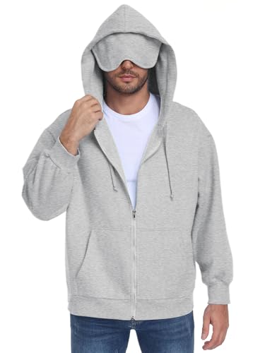 SeSe Code Unisex Zip Up Hoodie With Eye Mask Airplane Mode Travel Hoodies - color: Grey, size: X-Large