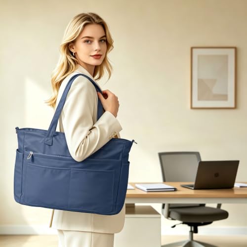 oscaurt Work Tote Bag for Women, 19 Pockets Laptop Tote, Large Teacher Tote - color: Dark Blue