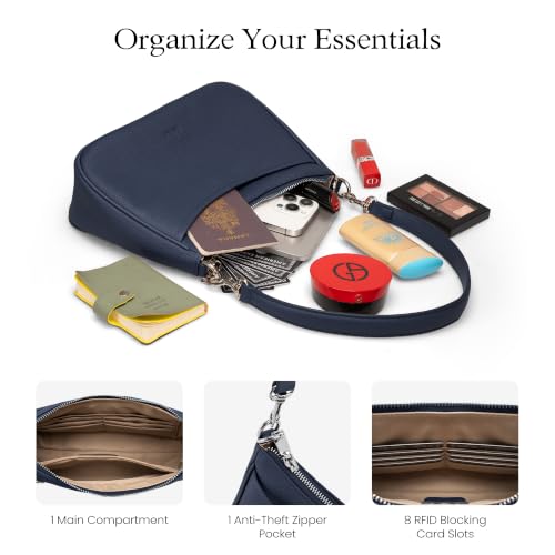befen Genuine Leather Crossbody Bags for Women, Anti Theft Shoulder Purse - color: Navy Blue