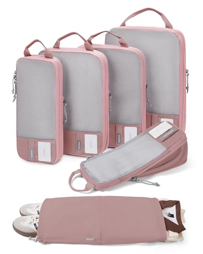 BAGSMART Compression Packing Cubes for Travel Essentials - color: Brier Rose, size: Set of 6