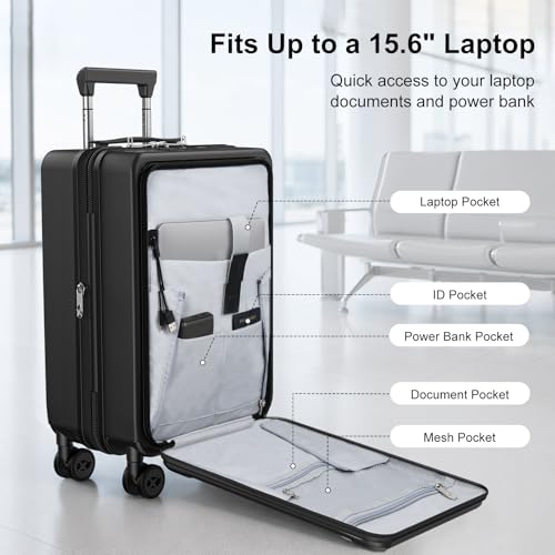 Carry On Luggage 22x14x9 Airline Approved with Front Pocket, Black - color: Black