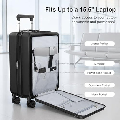 Carry On Luggage 22x14x9 Airline Approved with Front Pocket, Black - color: Black