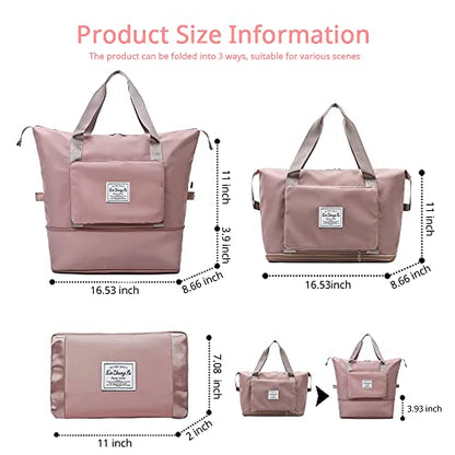Large Capacity Foldable Travel Bag, Expandable Waterproof Carry on Bag, Dry and Wet Separation Spor Duffel Bags - color: Pink