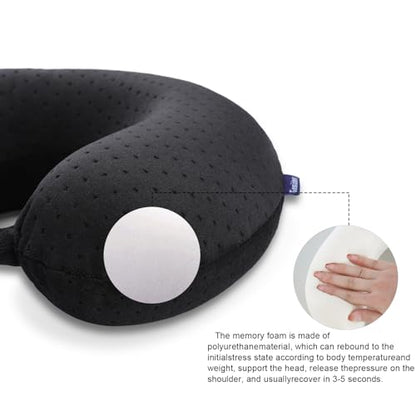 Travel Neck Pillow, Memory Foam Airplane Pillow, Black - color: Black